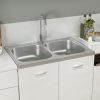 vidaXL Kitchen Sink with Double Basins Silver 31.5"x19.7"x6.1" Stainless Steel