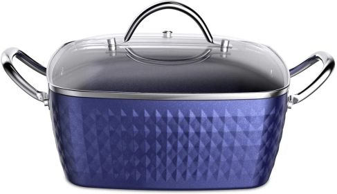 Casserole Dish; Square Induction Saucepan with Lid; 24cm/ 4L Stock Pots Non Stick Saucepan; Aluminum Ceramic Coating Cooking Pot - PFOA Free; Suitable