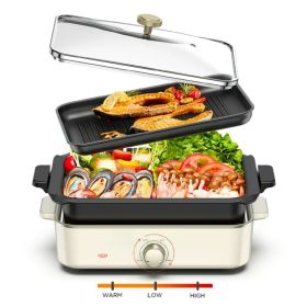 12-inch Electric Skillet Grill Combo;  1400W Multi-functional 3 in 1 Griddle with Tempered Glass Vented Lid;  Adjustable Temperature;  White