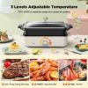 12-inch Electric Skillet Grill Combo;  1400W Multi-functional 3 in 1 Griddle with Tempered Glass Vented Lid;  Adjustable Temperature;  White