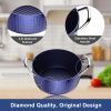 3.7 Quart Cooking Soup Pot with Lid; Small Nonstick Soup Pot with Lid; Round Small Soup Pot 3.3 L; Blue Nonstick Induction Stock Pot; 100% Bpa Free An