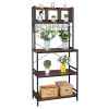 5-Tier Kitchen Bakers Rack with 10 S-Shaped Hooks and 3 Cubes ; Industrial Microwave Oven Stand; Free Standing Kitchen Utility Cart Storage Shelf Orga