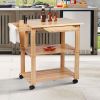 34 Inch Rubberwood Kitchen Cart; 2 Open Shelves; Knife Holder; Cutting Board; Oak Brown; DunaWest