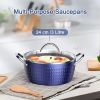 3.7 Quart Cooking Soup Pot with Lid; Small Nonstick Soup Pot with Lid; Round Small Soup Pot 3.3 L; Blue Nonstick Induction Stock Pot; 100% Bpa Free An