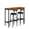 Bar Table Set with 2 Bar stools PU Soft seat with backrest (Rustic Brown; 43.31''w x 15.75''d x 23.62''h)