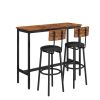 Bar Table Set with 2 Bar stools PU Soft seat with backrest (Rustic Brown; 43.31''w x 15.75''d x 23.62''h)