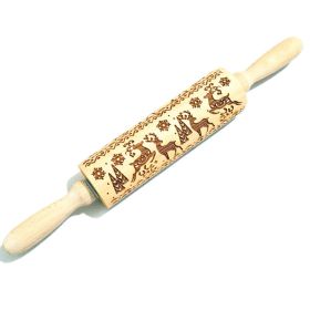 Wooden Christmas Rolling Pins Rock Snowflake Elk Embossing Baking Tool Cookies Biscuit Fondant Cake Patterned Roller (Color: A- Elk)