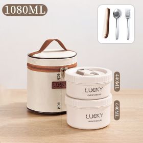 Microwave oven Dinnerware for Students Leakproof Food Container Stackable Bento Lunch Box Stainless Steel Lunch Container with L (Color: 2 Layers White, Ships From: China)