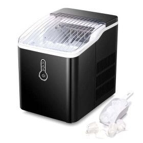 Countertop Ice Maker Machine; Portable Compact Ice Cube Maker with Ice Scoop & Basket; 26Lbs/24H Ice Machine for Home/Kitchen/Office/Bar (Color: Black, Material: plastic, metal)