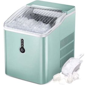 Countertop Ice Maker Machine; Portable Compact Ice Cube Maker with Ice Scoop & Basket; 26Lbs/24H Ice Machine for Home/Kitchen/Office/Bar (Color: green, Material: plastic, metal)