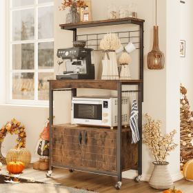 3-Tier Kitchen Baker's Rack Microwave Oven Stand with Storage Cabinet Rustic (Color: Rusitc, Material: P2 Particle Board + Metal)