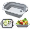 Multifunction Sink Cutting Board Chopping Board Folding Drain Basket Collapsible Cutting Board with Dish Tub Space Save Washing Board